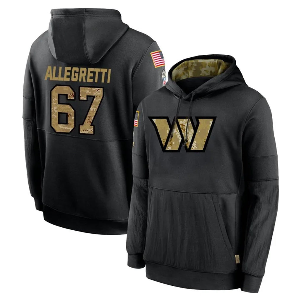 Kieara W.Commanders #67 Nick Allegretti Player Black Salute to Service Performance Pullover Hoodies Home Game Stitched Jerseys