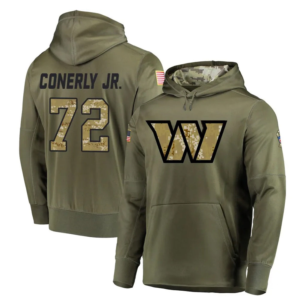 Kieara W.Commanders #72 Josh Conerly Jr. Player Olive Salute to Service Pullover Hoodie Limited Home Game Stitched Jerseys