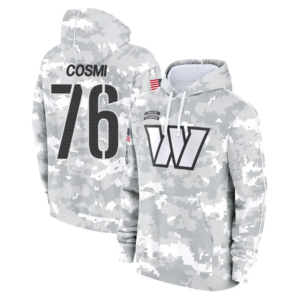 Kieara W.Commanders #76 Sam Cosmi Player Arctic Camo Limited Salute to Service Pullover Hoodies Game Stitched Jerseys
