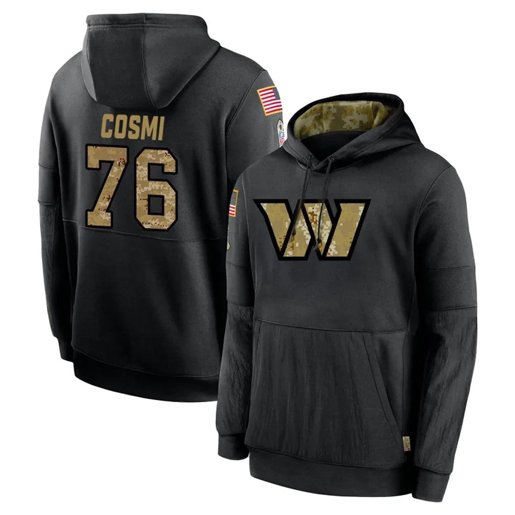 Kieara W.Commanders #76 Sam Cosmi Player Black Salute to Service Performance Pullover Hoodies Home Game Stitched Jerseys
