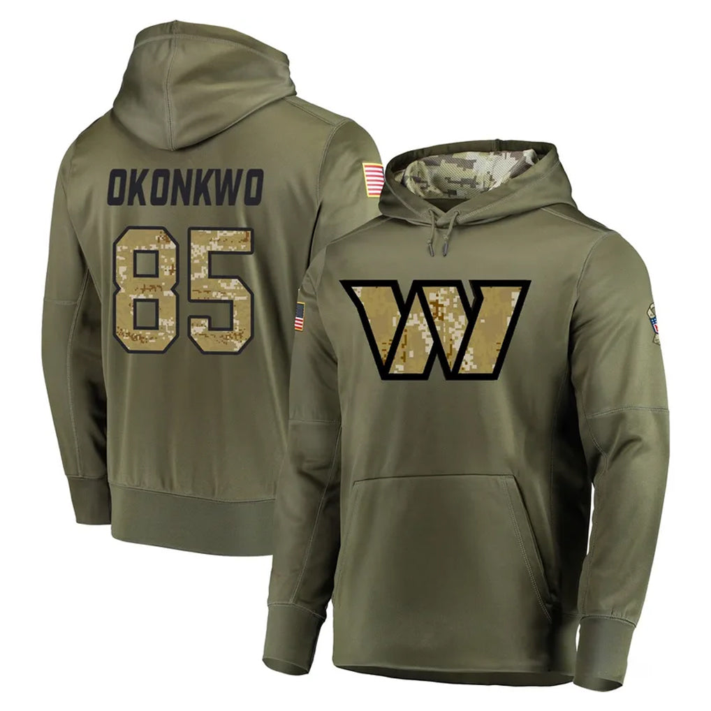 Kieara W.Commanders #85 Chig Okonkwo Player Olive Salute to Service Pullover Hoodie Limited Home Game Stitched Jerseys