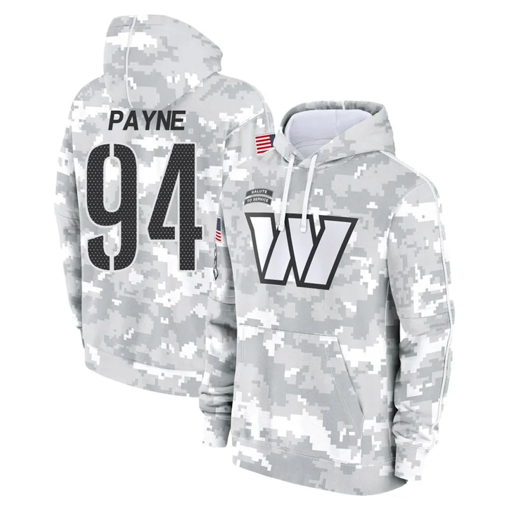 Kieara W.Commanders #94 Daron Payne Player Arctic Camo Limited Salute to Service Pullover Hoodies Game Stitched Jerseys