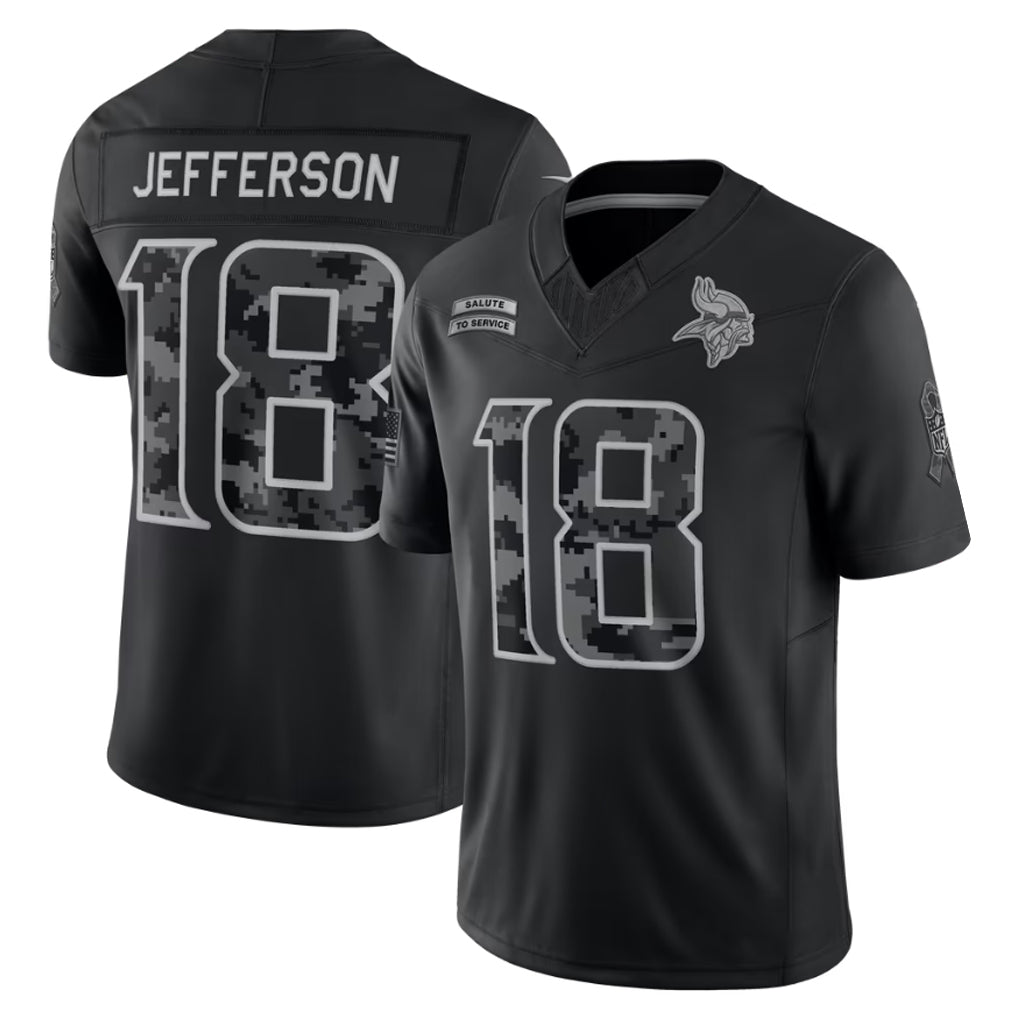 Kieara MN.Vikings #18 Justin Jefferson Player Black Limited 2026 Salute to Service Home Game Stitched Jerseys