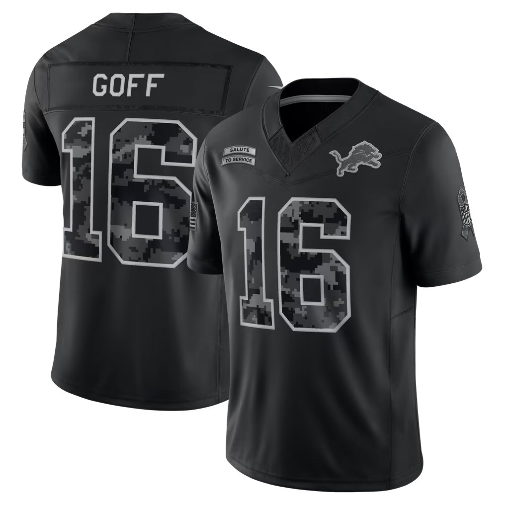 Kieara D.Lions #16 Jared Goff Player Black Limited 2026 Salute to Service Home Game Stitched Jerseys