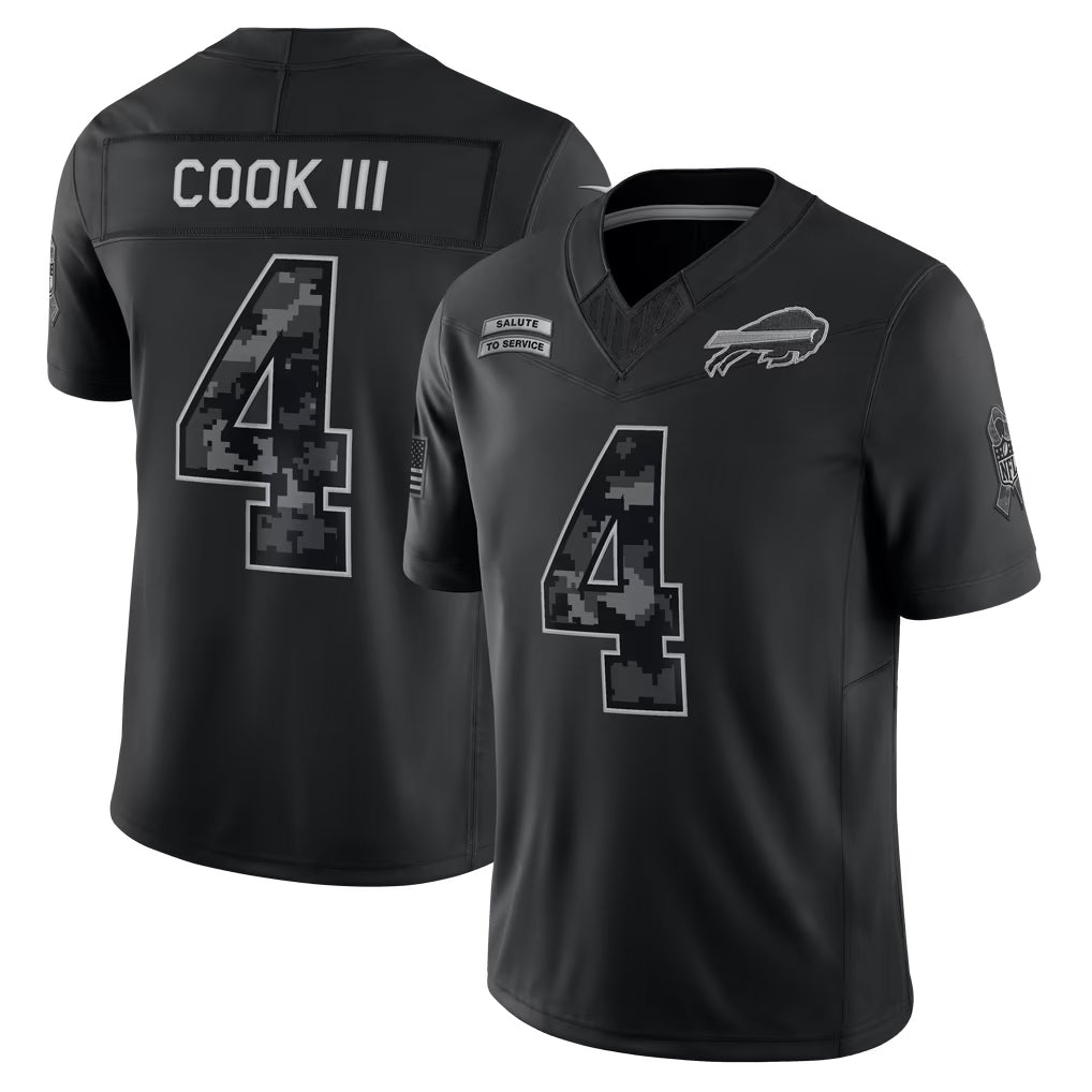Kieara B.Bills #4 James Cook III Player Black Limited 2026 Salute to Service Home Game Stitched Jerseys